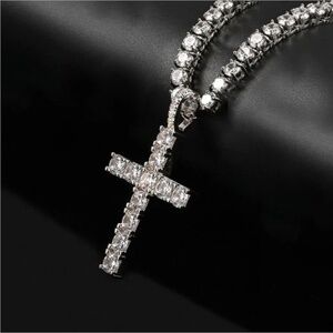 Sparkling, Cubic Zircon Cross Tennis Necklace
